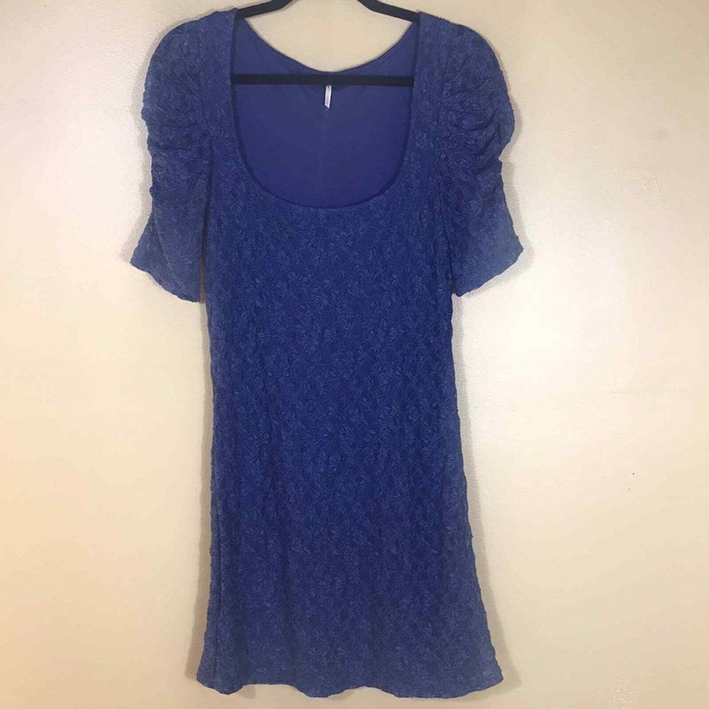 Free People Dress Womens XS Blue Lace Lined Half Sleeve Wide Neckline